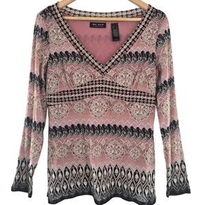 Axcess Womens Vintage Y2K Boho Indie Babydoll Paisley Semi-Sheer Mesh Top L